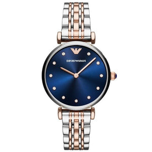 Emporio Armani Gianni T Bar Crystal Blue Dial Two Tone Steel Strap Watch For Women - AR11092 Authentic Buy Shop Now