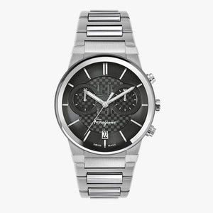Salvatore Ferragamo Sapphire Chrono Black Dial Silver Steel Strap Watch for Men - SFME00321 Authentic Buy Shop Now