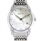Gucci G Timeless Diamonds Mother of Pearl Dial Silver Steel Strap Watch For Women - YA126504 Authentic Buy Shop Now