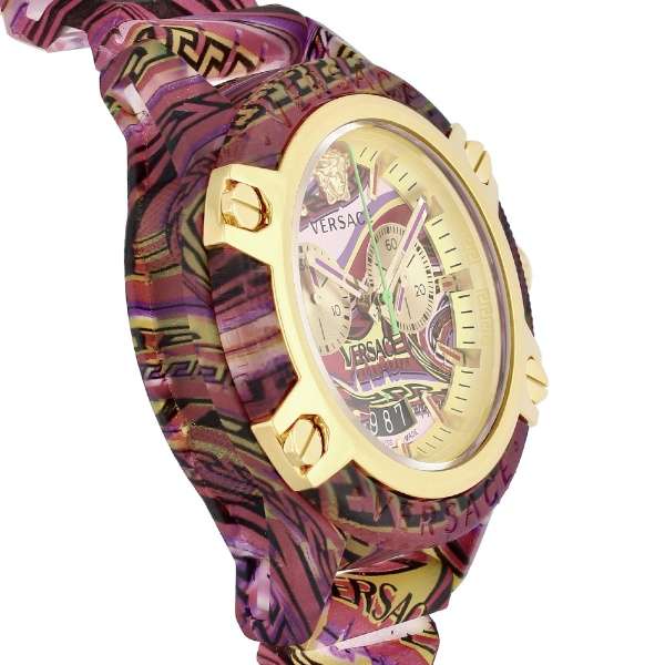 Versace Icon Active Chronograph Quartz Gold Dial Red Leather Strap Watch For Men - VEZ701222 Authentic Buy Shop Now