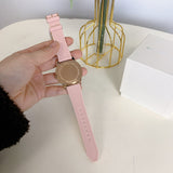 Michael Kors Runway Three Hand Crystal Pave Dial Pink Rubber Strap Watch For Women - MK6854 Authentic Buy Shop Now