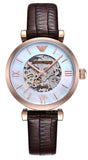 Emporio Armani Meccanico Skeleton Mother of Pearl Dial Brown Leather Strap Watch For Women - AR1993 Authentic Buy Shop Now