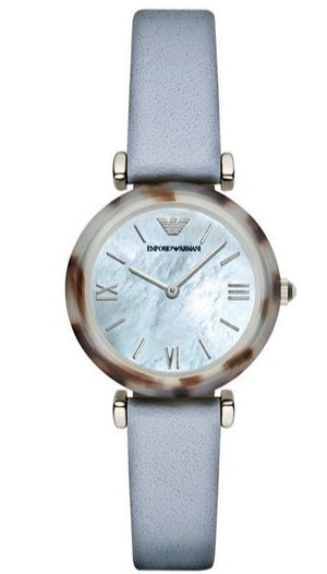 Emporio Armani White Dial Light Blue Leather Strap Watch For Women - AR11002 Authentic Buy Shop Now