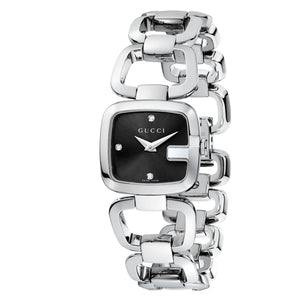 Gucci G Diamonds Black Dial Silver Steel Strap Watch For Women - YA125509 Authentic Buy Shop Now
