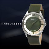 Marc Jacobs Tether Transparent Green Dial Green Leather Strap Watch for Women - MBM1378 Authentic Buy Shop Now