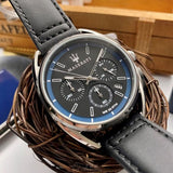 Maserati Trimarano Chronograph Black Dial Black Leather Strap Watch For Men - R8871632001 Authentic Buy Shop Now