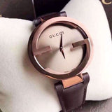Gucci Interlocking G 18K Gold Black Dial Brown Leather Strap Watch For Women - YA133304 Authentic Buy Shop Now