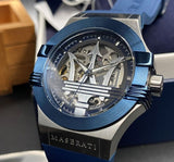 Maserati Potenza Skeleton Dial Quartz Blue Silicon Watch For Men - R8821108028 Authentic Buy Shop Now
