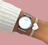 Emporio Armani Gianni T Bar Mother of Pearl Dial Silver Steel Strap Watch For Women - AR1955 Authentic Buy Shop Now