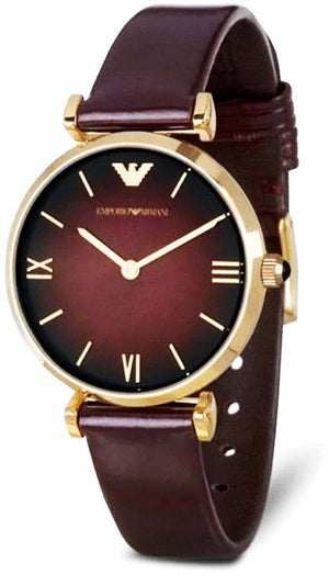 Emporio Armani Gianni T Bar Burgundy Dial Burgundy Leather Strap Watch For Women - AR1757 Authentic Buy Shop Now