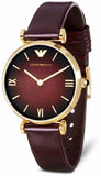 Emporio Armani Gianni T Bar Burgundy Dial Burgundy Leather Strap Watch For Women - AR1757 Authentic Buy Shop Now