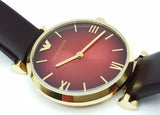 Emporio Armani Gianni T Bar Burgundy Dial Burgundy Leather Strap Watch For Women - AR1757 Authentic Buy Shop Now