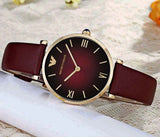 Emporio Armani Gianni T Bar Burgundy Dial Burgundy Leather Strap Watch For Women - AR1757 Authentic Buy Shop Now
