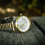 Emporio Armani Gianni T Bar Analog White Dial Two Tone Steel Strap Watch For Women - AR2076 Authentic Buy Shop Now