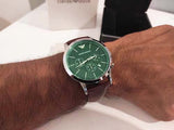 Emporio Armani Renato Chronograph Green Dial Brown Leather Strap Watch For Men - AR2493 Authentic Buy Shop Now