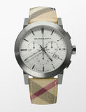 Burberry The City Chronograph White Dial Haymarket Leather Strap Watch For Men - BU9360 Authentic Buy Shop Now