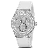Guess Princess Crystals Silver Dial White Silicone Strap Watch For Women - GW0439L1 Authentic Buy Shop Now