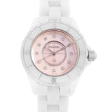 Chanel J12 Quartz Diamonds Pink Dial White Steel Strap Watch for Women - J12 H5513 Authentic Buy Shop Now