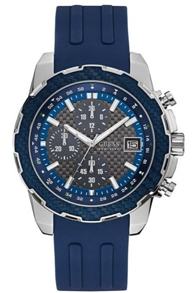 Guess Octane Chronograph Black Dial Blue Rubber Strap Watch For Men - W1047G2 Authentic Buy Shop Now