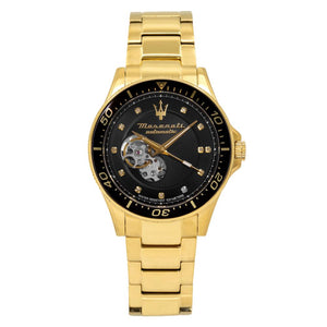 Maserati SFIDA Black Dial Yellow Gold Toned Stainless Steel Watch For Men - R8823140003 Authentic Buy Shop Now