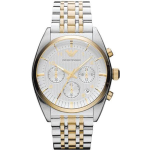 Emporio Armani Classic Chronograph White Dial Two Tone Steel Strap Watch For Men - AR0396 Authentic Buy Shop Now