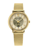 Versace V Circle Quartz Gold Dial Gold Mesh Bracelet Watch For Men - VBQ070017 Authentic Buy Shop Now