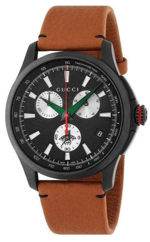 Gucci G-Timeless Chronograph Black Dial Brown Leather Strap Watch For Men - YA126271 Authentic Buy Shop Now