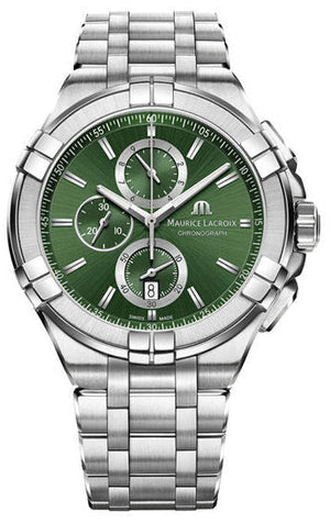 Maurice Lacroix Aikon Chronograph Green Dial Silver Steel Strap Watch For Men - AI1018-SS002-630-1 Authentic Buy Shop Now