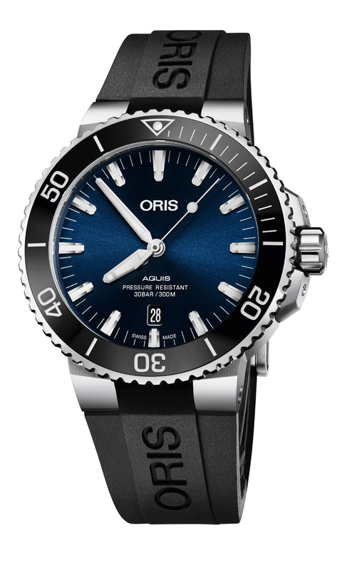 Oris Aquis Date Blue Dial Black Rubber Strap Watch for Men - 0173377304152-0742464EB Authentic Buy Shop Now