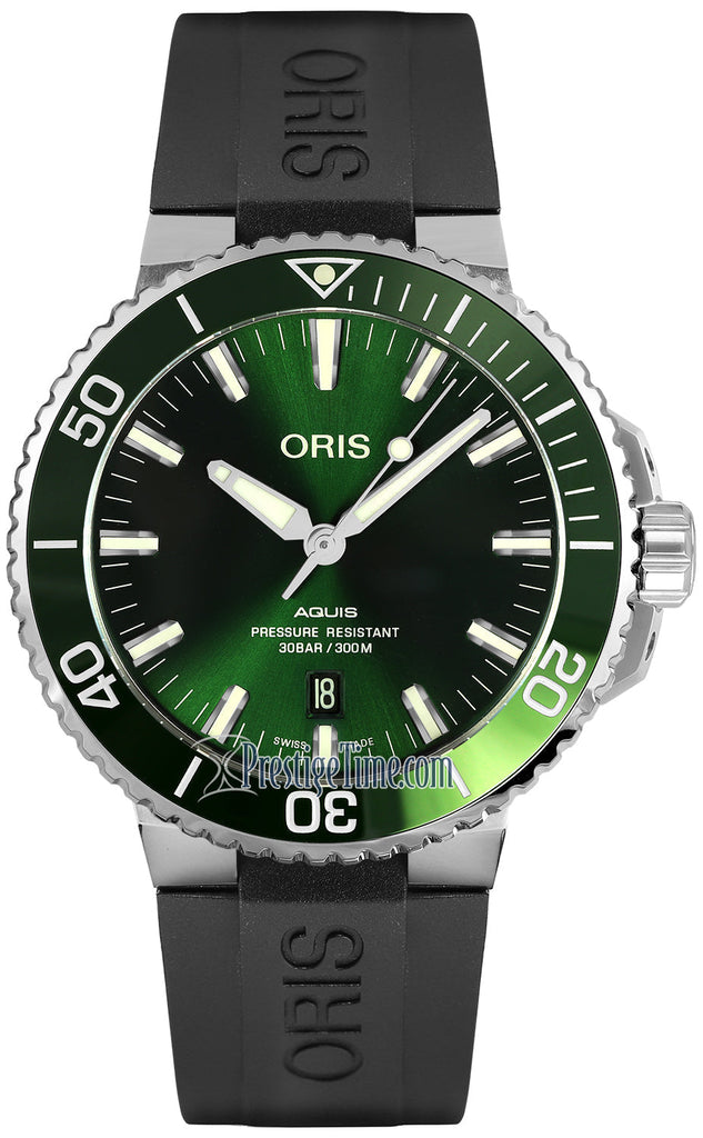 Oris Aquis Date Green Dial Black Rubber Strap Watch for Men - 0173377304157-0742464EB Authentic Buy Shop Now