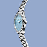 Michael Kors Layton Chronograph Mother of Pearl Blue Dial Silver Steel Strap Watch For Women - MK6847 Authentic Buy Shop Now