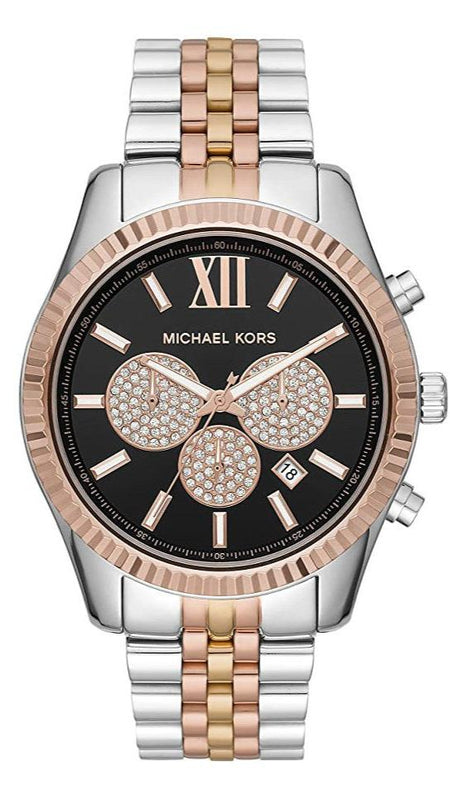 Michael Kors Lexington Chronograph Crystals Black Dial Two Tone Steel Strap Watch for Men - MK8714 Authentic Buy Shop Now