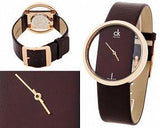 Calvin Klein Glam Transparent Dial Brown Leather Strap Watch for Women - K9423303 Authentic Buy Shop Now
