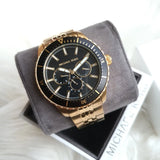 Michael Kors Cunningham Multifunction Black Dial Gold Steel Strap Watch For Men - MK7154 Authentic Buy Shop Now