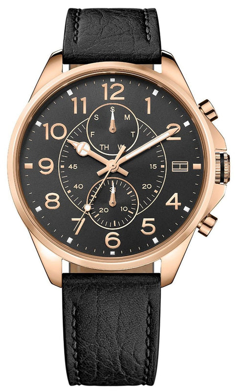 Tommy Hilfiger Dean Chronograph Quartz Black Dial Black Leather Strap Watch for Men - 1791273 Authentic Buy Shop Now