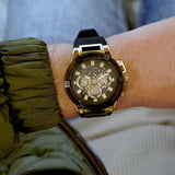 Guess Matrix Multifunction Gold Dial Black Rubber Strap Watch For Men - GW0423G2 Authentic Buy Shop Now