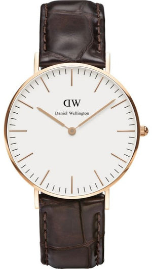 Daniel Wellington Classic York White Dial Brown Leather Strap Watch For Women - DW00100038 Authentic Buy Shop Now