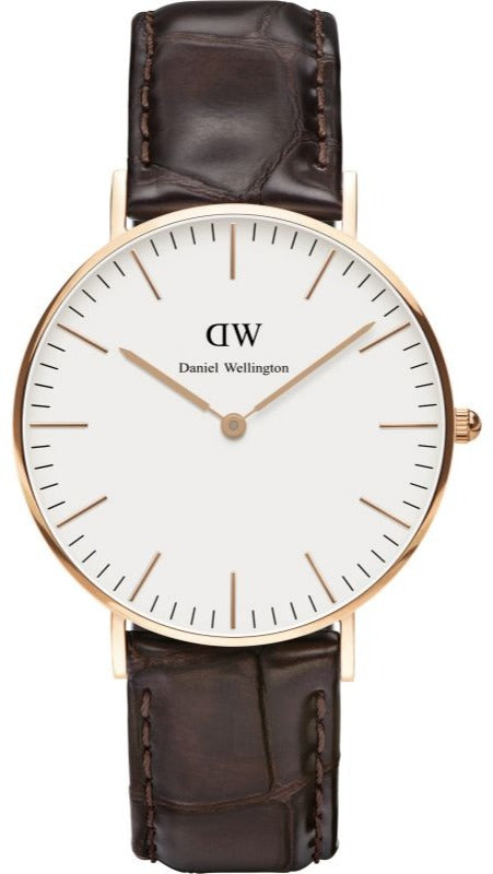 Daniel Wellington Classic York White Dial Brown Leather Strap Watch For Women - DW00100038 Authentic Buy Shop Now