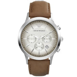 Emporio Armani Classic Chronograph Silver Dial Brown Leather Strap Watch For Men - AR2471 Authentic Buy Shop Now