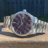 Tudor Style Automatic Burgundy Red Dial Silver Steel Strap Watch for Men - M12710-0015 Authentic Buy Shop Now