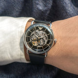 Emporio Armani Meccanico Skeleton Black Dial Black Leather Strap Watch For Men - AR60026 Authentic Buy Shop Now