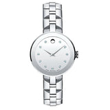 Movado Sapphire Diamonds Silver Dial Silver Steel Strap Watch For Women - 606814 Authentic Buy Shop Now