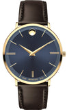 Movado Ultra Slim Blue Dial Brown Leather Strap Watch For Men - 0607088 Authentic Buy Shop Now