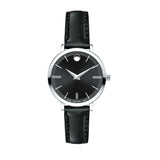 Movado Ultra Slim Black Dial Black Leather Strap Watch For Women - 0607094 Authentic Buy Shop Now