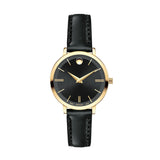 Movado Ultra Slim Black Dial Black Leather Strap Watch For Women - 0607095 Authentic Buy Shop Now