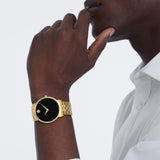 Movado Museum Black Dial Gold Steel Strap Watch For Men - 606997 Authentic Buy Shop Now