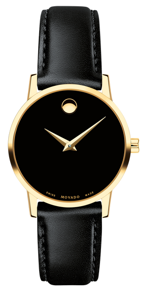 Movado Museum Black Dial Black Leather Strap Watch For Women - 2100006 Authentic Buy Shop Now