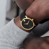 Movado Museum Black Dial Black Leather Strap Watch For Men - 2100005 Authentic Buy Shop Now