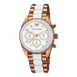 Emporio Armani Sportivo White Dial Rose Gold & White Steel Strap Watch For Women - AR5942 Authentic Buy Shop Now