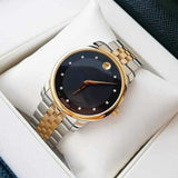 Movado Museum Classic Diamonds Black Dial Two Tone Steel Strap Watch For Men - 0606879 Authentic Buy Shop Now